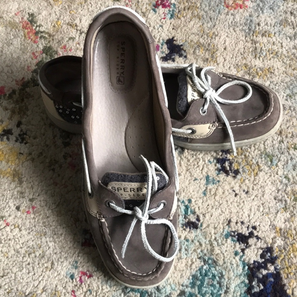 Sperry Top Siders Angelfish Metallic & sequin accents Dark grayish brown 8.5M